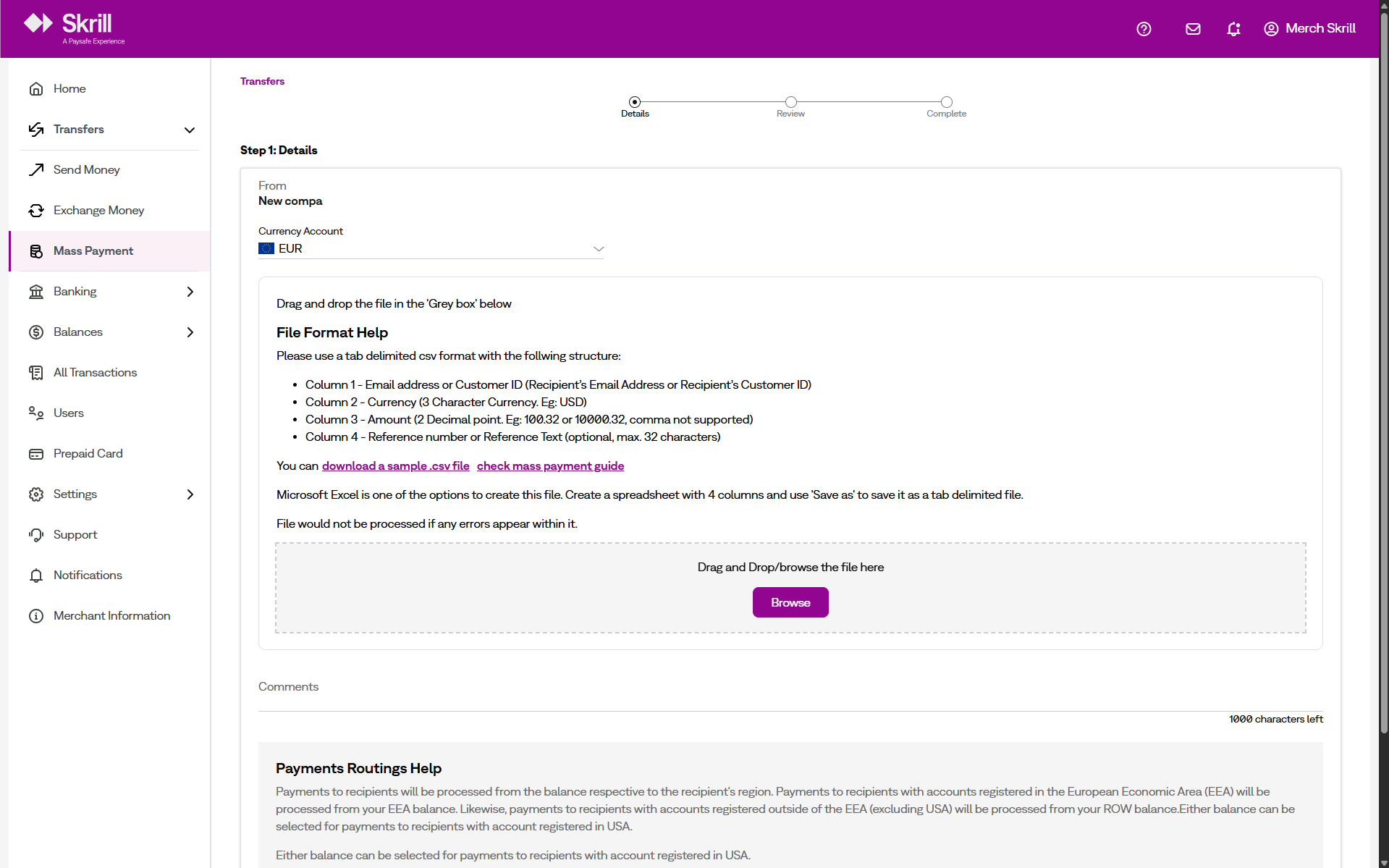 Uploading the Payment File