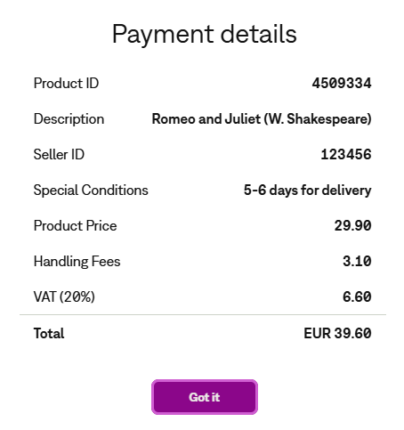 Payment details