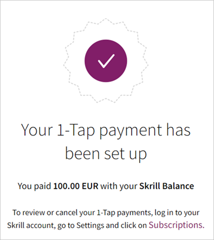 1-Tap successful payment page
