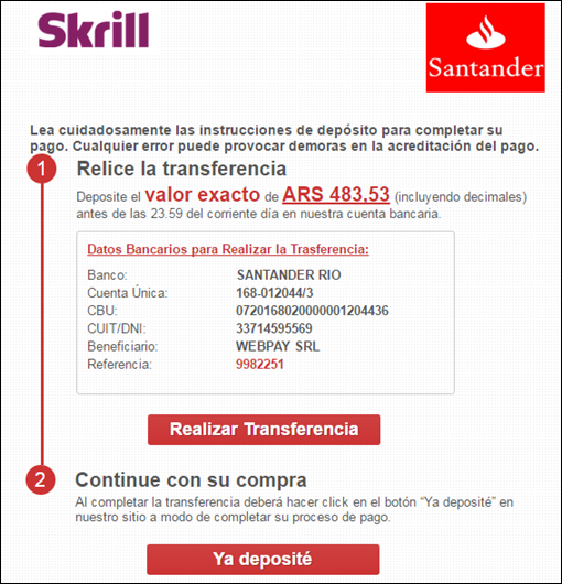 Manual bank transfer step 2 - bank account details for manual transfer