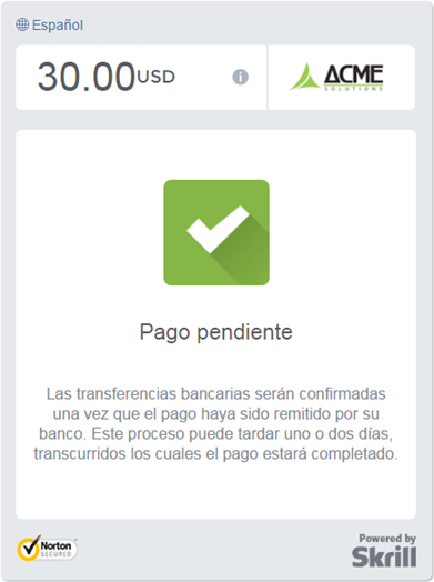 Manual bank transfer step 4 - pending payment shown after clicking already paid