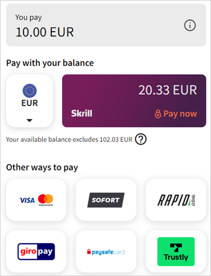 Payment confirmation for Skrill wallet