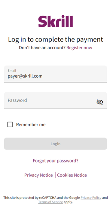 Login page showing pre-filled email address
